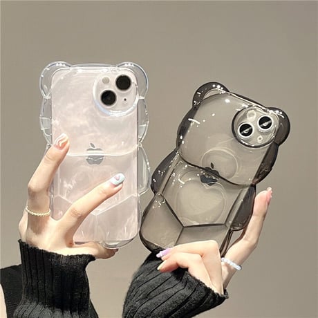 クマちゃんクリア iphone14/13promaxケース 透明艶あり アイフォン12/11カバー 可愛すぎ お揃い 男女むけ[M2164]
