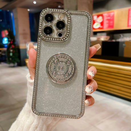 ジュエリー iPhone15/15Proケース リング付き iPhone14/13/12Proケース  インナーシート付 花レンズ 高機能 [M3904]