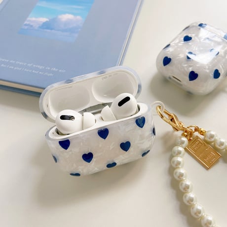 ハート柄 airpodsproケース  貝殻紋 真珠ストラップ付 エアポッツカバー   かわいい  ガールズに人気 M996
