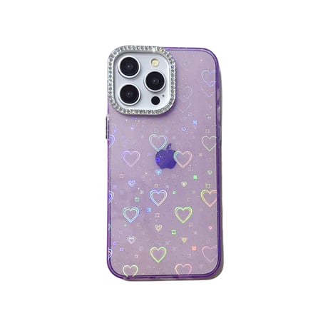 光るハート柄 iPhone15Pro/15Plusケース 女子力アップ iPhone14/13Pro/12カバー 綺麗 夏ファッション[M4439]