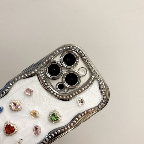 宝石 iPhone16/16proケース うねうね ジュエリー アイフォン15promax/14/13proケース 大人可愛い 女子力UP 丈夫[M5095]
