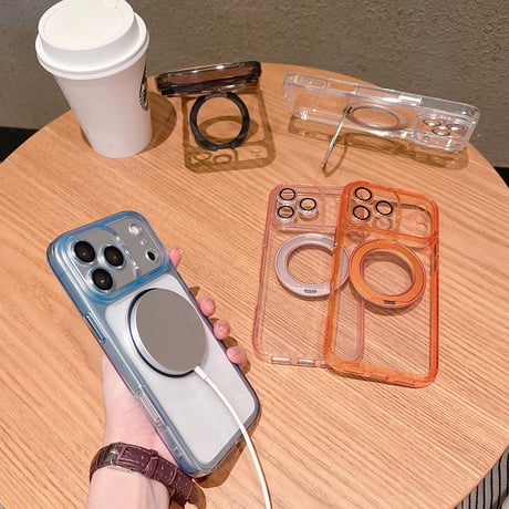 高透明 iPhone18Promax/17Proケース Magsafeリングスタンド付 iPhone16ProMax/15Maxケース カメラ保護[M6464]