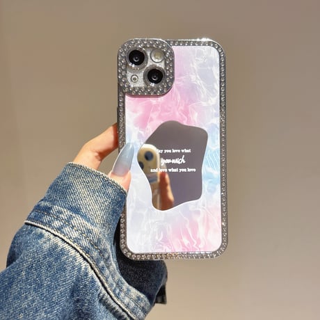 ジュエリーライン iPhone16pro/15proケース メイク鏡付 iPhone14/13promax/12カバー  おしゃれ 春夏人気アイテム [M5155]