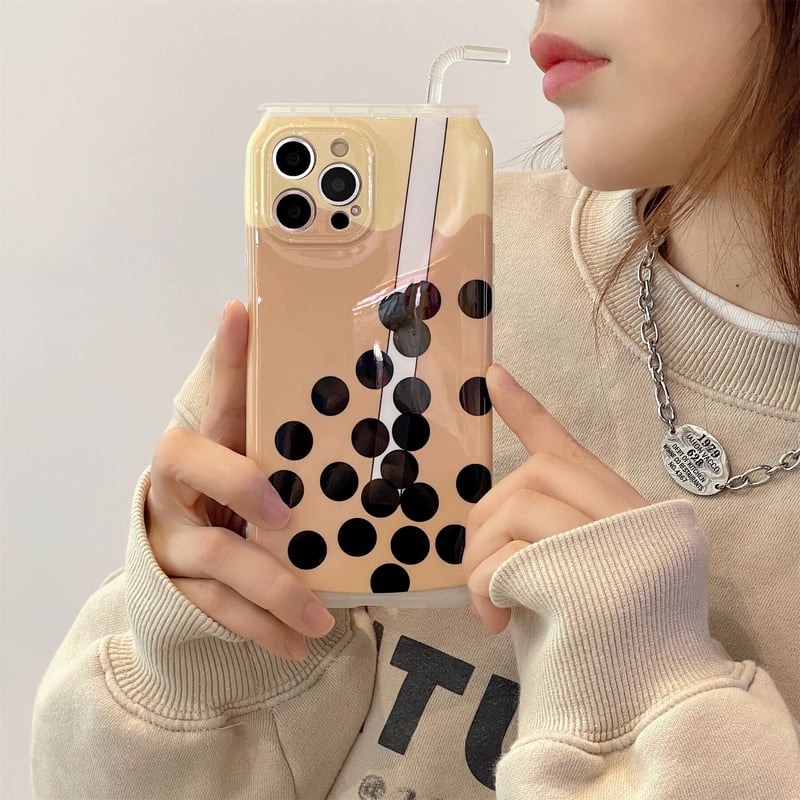 タピオカミルクティー iphone13/12proケース ストロー付き
