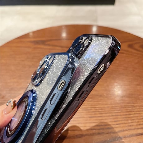 MagSafeスタンド iPhone15Pro/15ProMaxケース キラキラインナーシート iPhone14/13Proカバー カメラ保護 オシャレ[M3653]