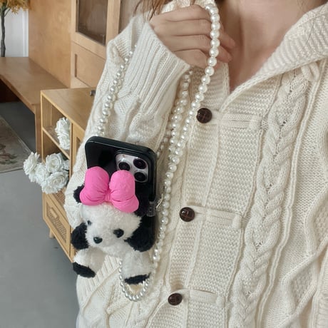 Pandaパンダ ショルダーストラップ 真珠 落下防止  オシャレ 女子力アップ かわいい ギフトにおすすめ 全機種対応 [M3707]