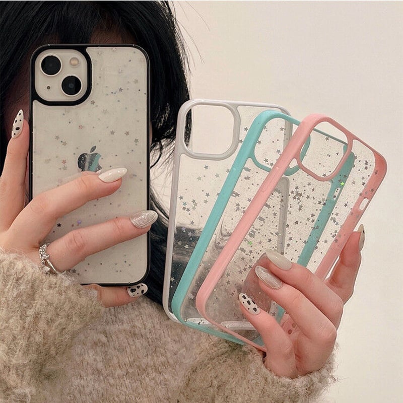 星ラメ入り iPhone14/15プロケース クリア可愛いiphone13/12mini/11
