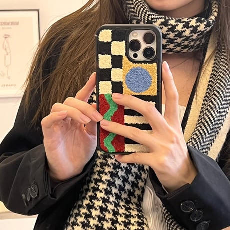 インスタ映え刺繡入り iphone15/14proケース  チェック柄縞模様 アイフォン12pro/13携帯カバー 可愛い  ファッション  秋冬人気M1292