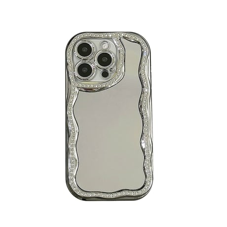 ジュエリー鏡付 iPhone16/16proケース うねうね アイフォン15pro/14/13proケース 大人可愛い 女子力UP メッキ[M5148]