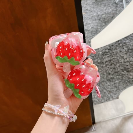 イチゴ/オレンジ AirPodsPro2ケース  可愛い airpods3/2カバー 美味しそう リング付き ギフトにおすすめ[M3277]