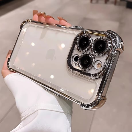 耐衝撃加工 iPhone16pro/16promaxケース メッキ クリアiphone15pro/14/13promax/12カバー 黄ばまない 丈夫[M4665]