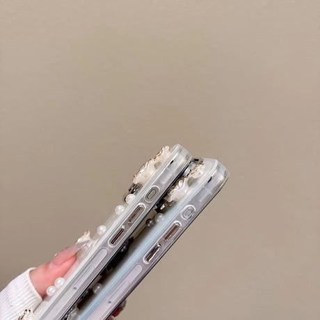 花パール iPhone15/15proケース  キラキラ シェル風 iphone14/13/12proカバー 綺麗 女子力アップ [M4039]