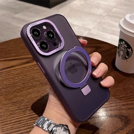 Magsafe対応スタンド iPhone15Pro/15ProMaxケース 指紋防止 マット仕様 耐衝撃 半透明 iPhone14/13/12proカバー [M3556]