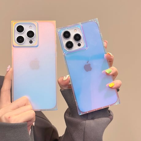 スクエア iPhone15pro/15promaxケース 光によって変色 iPhone14/13proケース キラキラ オシャレ[M4419]