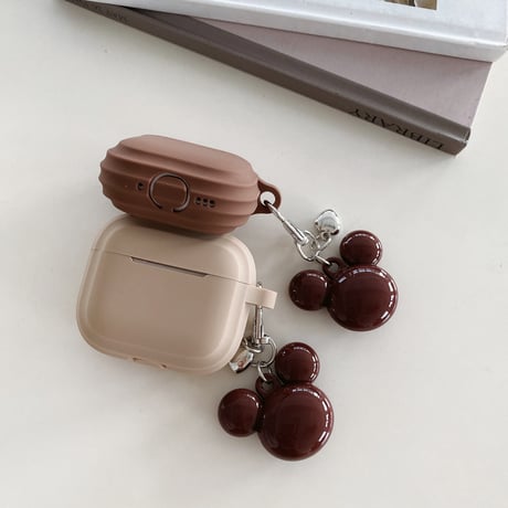 ベージュ/ブラウン Airpods4ケース 可愛いホルダー付 Airpodspro2カバー Airpods3/2 充電口カバー付 指紋防止 シリコン [M5283]