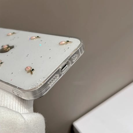 立体花 アイフォン15/15proケース 韓国風  バレエシューズストラップ付iphone14pro/13/12カバー キラキララメ 黄ばまない[M4109]
