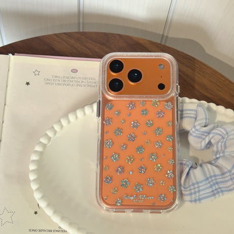 キラキラ花 iPhone17pro/17ケース ラメ入り iPhone16/15proケース 可愛いパールストラップ 女子力高い[M6160]