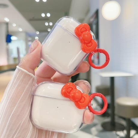 レッドリボン Airpods4ケース 透明 AirpodsPro2ケース airpods3/2クリアケース リング付き ギフトにおすすめ[M5426]