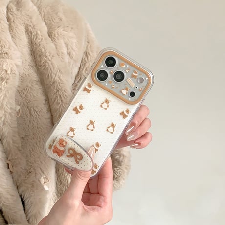 クマスタンド付 iPhone17Pro/17ケース カメラカバー付 iPhone17Promax/16Pro/15ケース かわいい プレゼントにおすすめ[M6182]