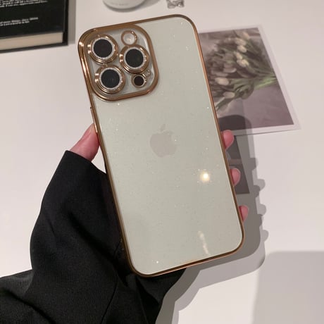 黄ばまないキラキラ iPhone15/15proケース  ナチュラル/ブルーチタニウム iPhone14/13/12 ラメレンズフイルム 軽量丈夫[M3942]
