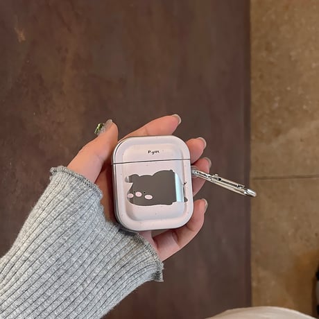 Airpods 4(第四世代)ケース 鏡付き豚  めっちゃ可愛い AirpodsPro2/Pro1カバー  エアポッズ3/2 カラビナ付き ギフトに最適[M4688]