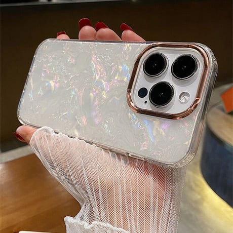 シェル風 iPhone15/15proケース 貝殻紋 アイフォン14/13proカバー宝石のように輝く おしゃれ頑丈  [M3479]