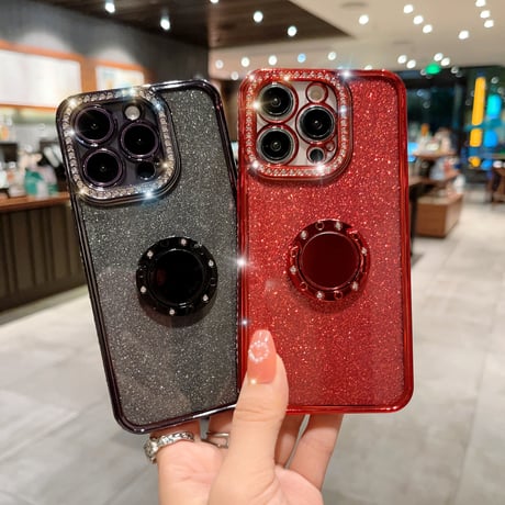 ジュエリー リング付きアイフォン14プロカバー ラメ入りシール付 iphone13pro/12/11proケース キラキラ オシャレ 実用 ガールズに超人気 [M2577]