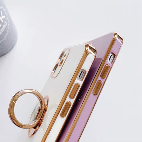 パンカーリング付 iphone13/12proケース ツヤ感ある金色枠 iphoneXS/SE2カバー  耐久性耐衝撃頑丈なソフトケース 落下防止 スタンド機能付きM320