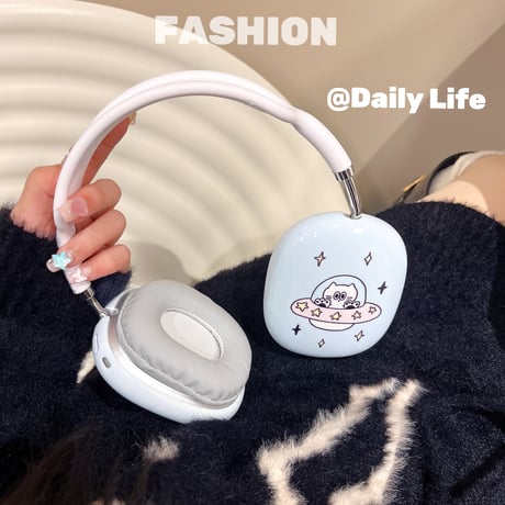 可愛い猫 AirPodsMaxケース 水色 エアーポッズ マックス専用カバー かわいい 耐久性あり ギフトに最適[M3881]