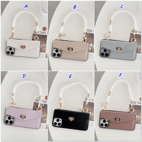 レザー カード収納  iphone14/14promaxケース 真珠ストラップ付 アイフォンSE3/13/12/11PROケース セレブ愛用 高級感 Girlsに大人気[M2473]