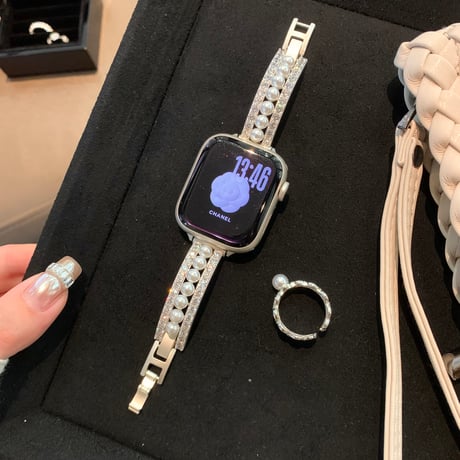 上品真珠 AppleWatchバンド キラキラダイヤ  AppleWatchベルト Series 11/10/9/8 SE3/2  Ultra3/2/1 メタルリック 高級感高品質[M6498]