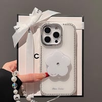 ダイヤ花グリップ iPhone16pro/16ケース ジュエリー iphone15pro/14/13/12proカバー  ストラップ 綺麗 上品高級感[M5121]