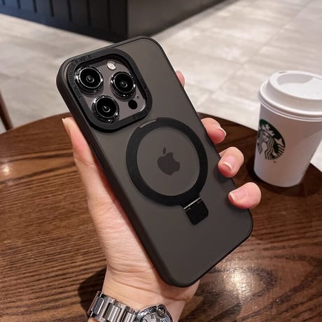 Magsafe対応スタンド iPhone15Pro/15ProMaxケース 指紋防止 マット仕様 耐衝撃 半透明 iPhone14/13/12proカバー [M3556]