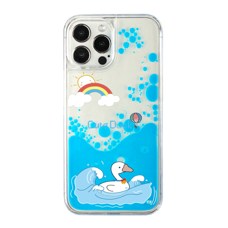 液体アヒル iPhone14/13proケース 透明かわいい アイフォン12/11proカバー 面白い お揃いペア ギフトにおすすめ [M3153]