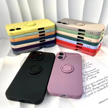 iPhone16/16Proケース リング付  高品質シリコン iphone15pro/14/13mini/12/11proカバー   シンプル  お揃い 手さわりよい スタンド[M2194]