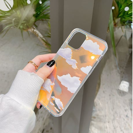 透明雲柄 iphone12/11ケース  キラキラ空柄 アイフォンSE2/XS/8カバー ツヤ感 オーロラ光るインスタ映え可愛いM423