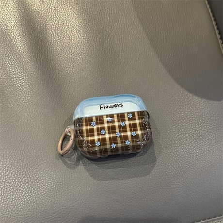 韓国っぽい Airpods Pro3ケース 花柄 熊ストラップ付  Airpods4/3ケース  AirpodsPro2/Pro1カバー チェック柄 ギフトにおすすめ [M5838]