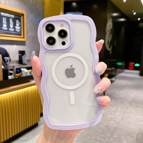 MagSafe ウェーブ型iPhone15/15Proケース うねうね 落下防止 クリアiPhone14/13proカバー 頑丈 [M3540]