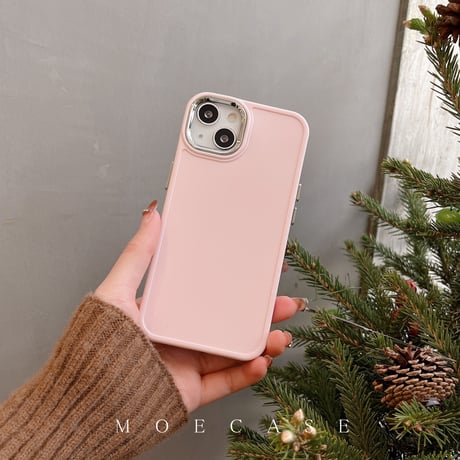 韓国風シンプル iPhone14/15ケース 銀色レンズ枠アイフォン13/12/11カバー 6色お揃い 使いやすい [M2797]