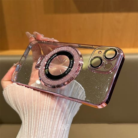 キラキラスマホリング兼スタンド iPhone17Pro/17ProMaxケース  MagSafe対応 綺麗iPhone16pro/15/14/13Proクリアカバー ラメ入り [M3744]