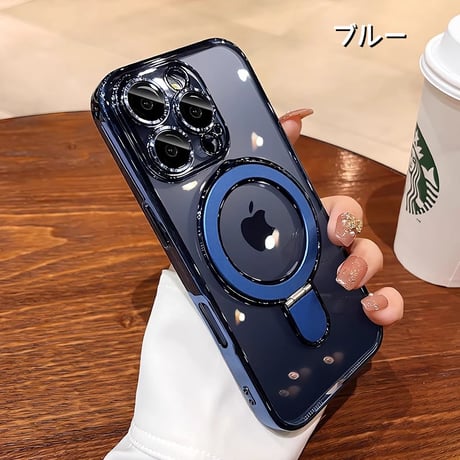 iPhone17Pro/16ProMaxケース MagSafeリングスタンド iPhone15Pro/14/13ケース レンズカバー 黄ばまない [M4641]