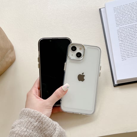 シルバーレンズ枠 iphone14/13proケース 高透明感 iphone13/12/11カバー 黄ばまない 立体ボタン 男女お揃い[M3098]