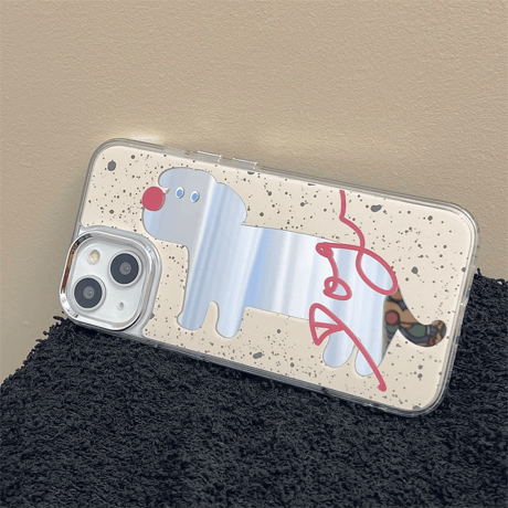 Dog ミラー iPhone15/15proケース 可愛い アイフォン14/13pro/12ケース 便利 女子力アップ ギフトに最適[M3883]