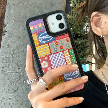 刺繡 ガーデン iphone14plus/14proケース 草花柄 iphone13/12/11カバー   手つくり 韓国風 大人可愛い[M2236]