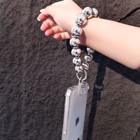 メッキ玉 スマホストラップ シルバーカラー お洒落  高品質 装着がやすい ギフトにおすすめ[M2719]