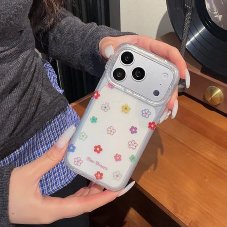 カラー花 iPhone17Pro/17ケース キラキララメ  iPhone17ProMax/16Pro/15カバー 透明感 かわいい[M6225]