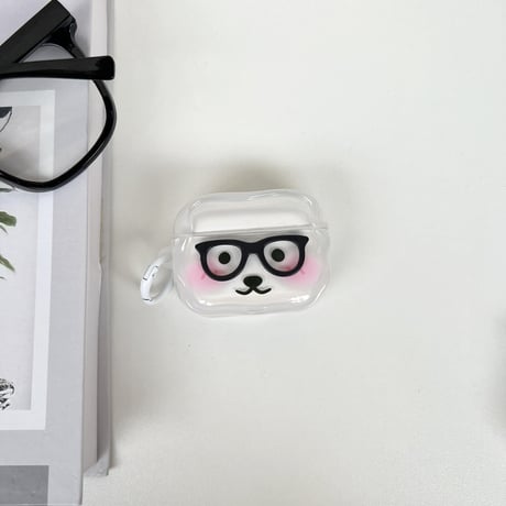 メガネ掛け熊 Airpods4ケース かわいい AirpodsPro2ケース airpods3/2カバー  リング付 ギフトにおすすめ [M5315]