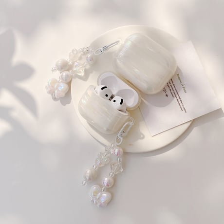 キラキラ感シェル柄 Airpods Pro3ケース リボンキーホルダー Airpods 4/3カバー  AirpodsPro2/1  大人可愛い きれい[M6312]