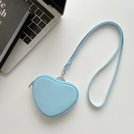 ハート型レザー 小銭入れ Airpodsケース コインケース ストラップ付 かわいい 便利 耐久性ある  ギフトにおすすめM6474]