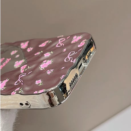 ハートミラー iPhone15/15proケース 花柄 リボン iPhone14/13pro/12ケース かわいい ピンク きれい 春夏[M3982]